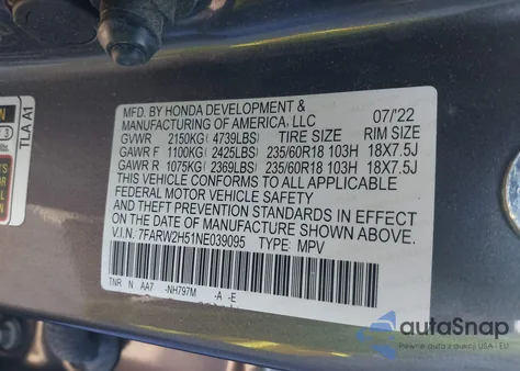 2022 Honda Cr-V Awd Ex z USA, uszkodzony, nr VIN 7FARW2H51NE039095